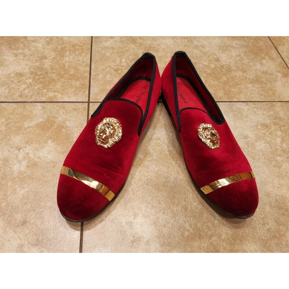 Men's Meijiana Luxury Dress Party Burgundy Velvet Loafers Shoes Size 12